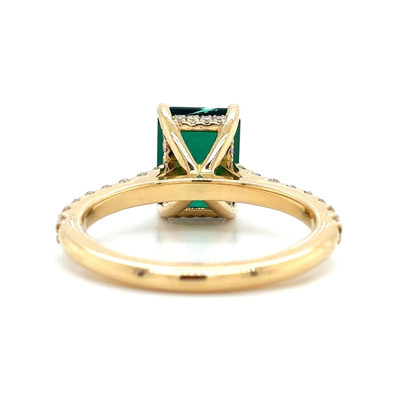 Olivia – Green Emerald Solitaire with Hidden Halo and Pavé Band