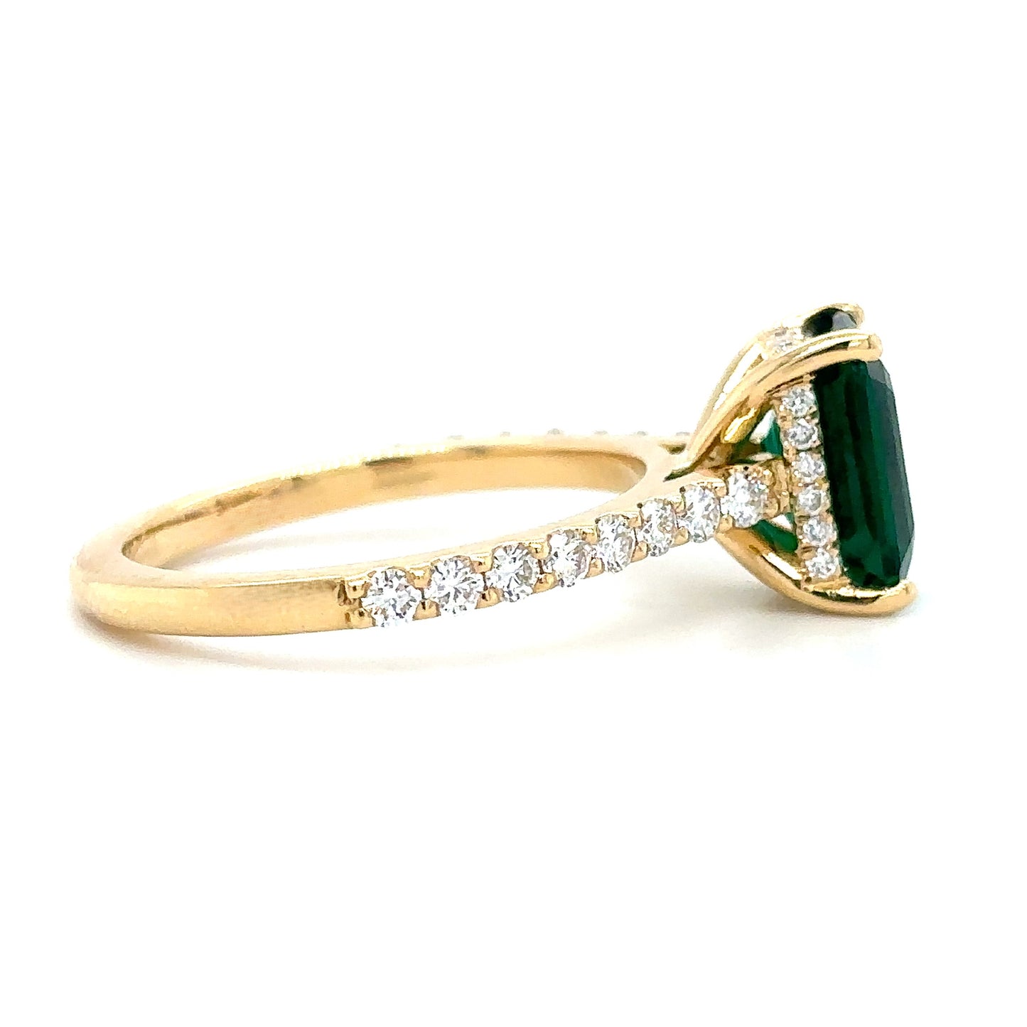 Olivia – Green Emerald Solitaire with Hidden Halo and Pavé Band