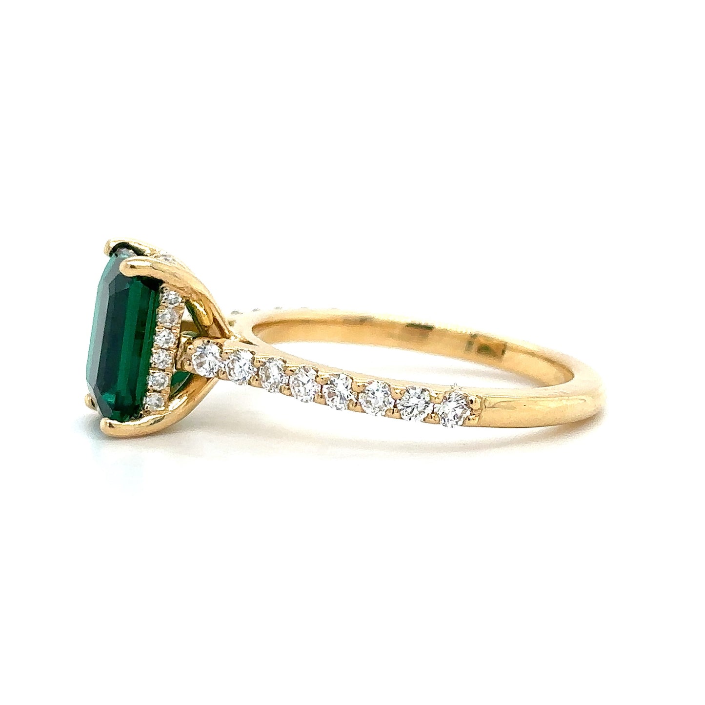 Olivia – Green Emerald Solitaire with Hidden Halo and Pavé Band