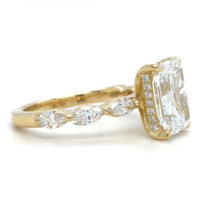 Josephine – Radiant Solitaire with 3 Marquise Side Stones & Hidden Halo