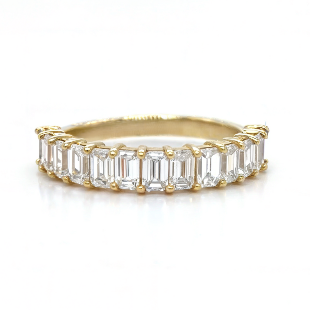 Alexandra  - Emerald Basket Set Half Eternity Ring