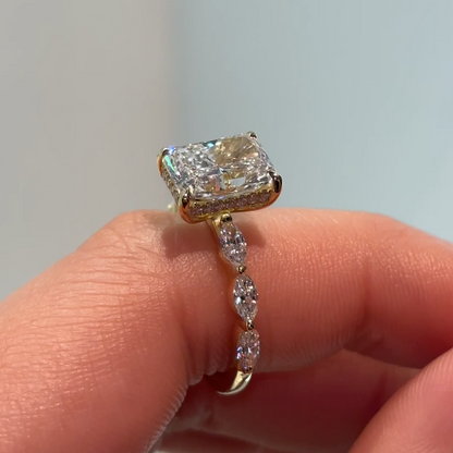 Josephine – Radiant Solitaire with 3 Marquise Side Stones & Hidden Halo