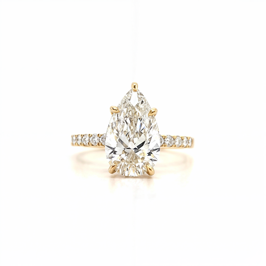 Betsy – Pear Solitaire 5 claw Pave band & Hidden Halo