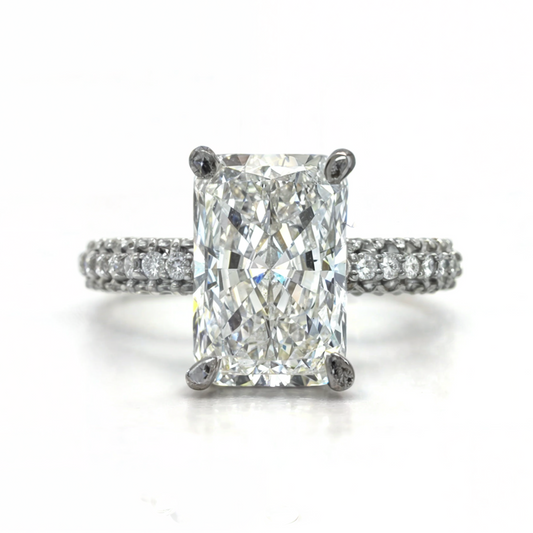 Lauren – Radiant Solitaire with Hidden Halo and 3 sides pave band