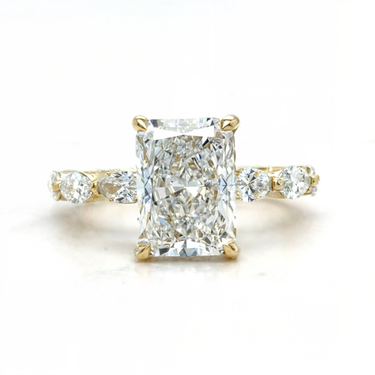 Josephine – Radiant Solitaire with 3 Marquise Side Stones & Hidden Halo