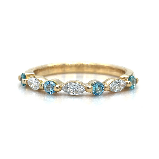 Tina - Blue Round and Marquise Accent Stones Wedding Ring