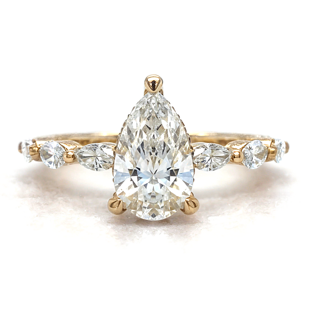 Aline – Pear Solitaire with 3 Marquise Side Stones & Hidden Halo