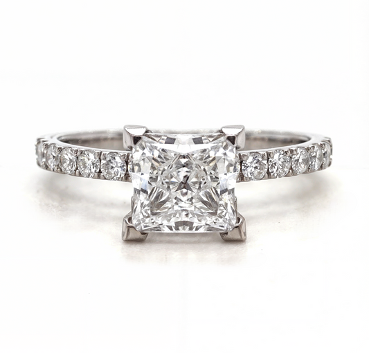 Cynthia - Princess Solitaire with Half Pave set Band