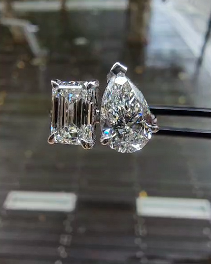 Dina – Toi et Moi Ring Pear cut and Emerald cut Engagement Ring