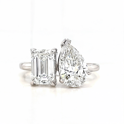 Dina – Toi et Moi Ring Pear cut and Emerald cut Engagement Ring