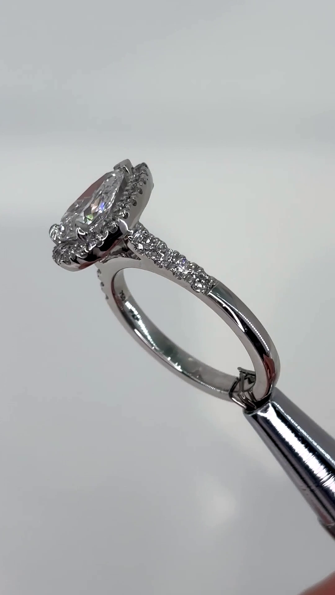 Bonnie - Pear Halo with Pavé Half Set Band