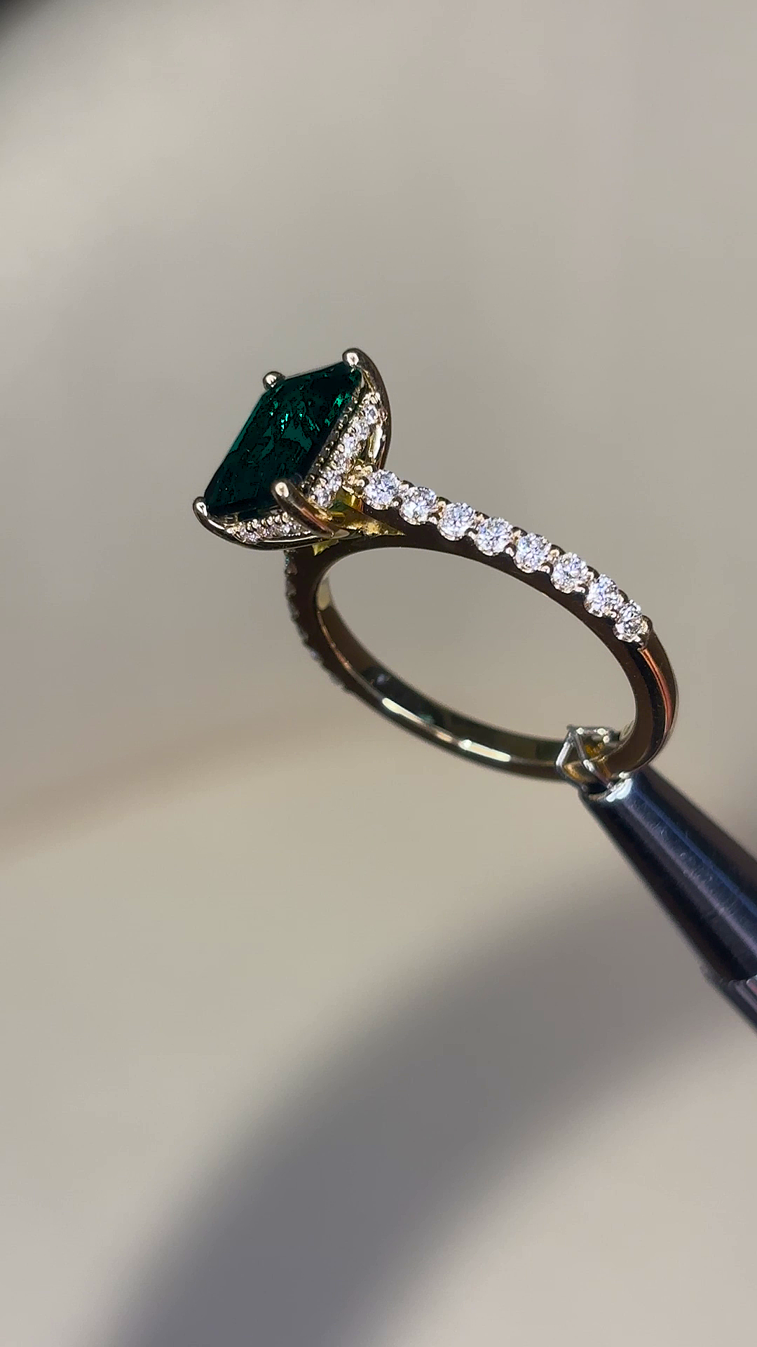 Olivia – Green Emerald Solitaire with Hidden Halo and Pavé Band