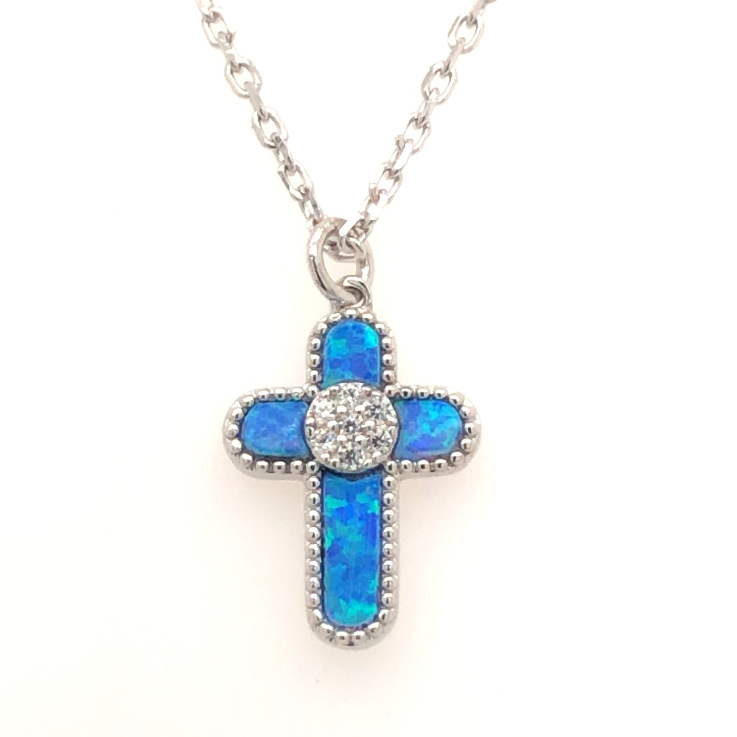 Blue Stone Silver Cross - Prime & Pure