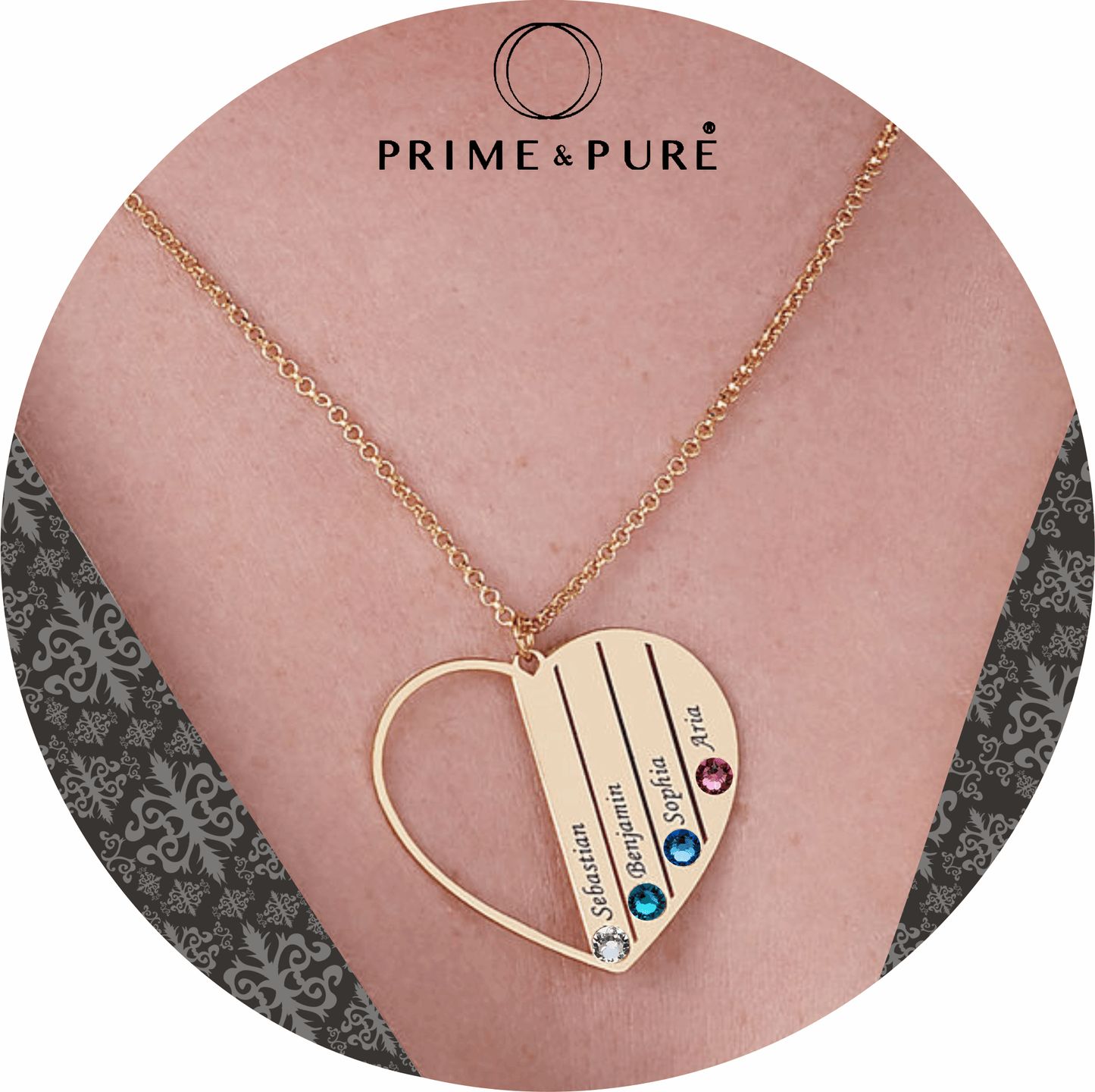 Half Heart family Birthstones Necklace - Prime & Pure