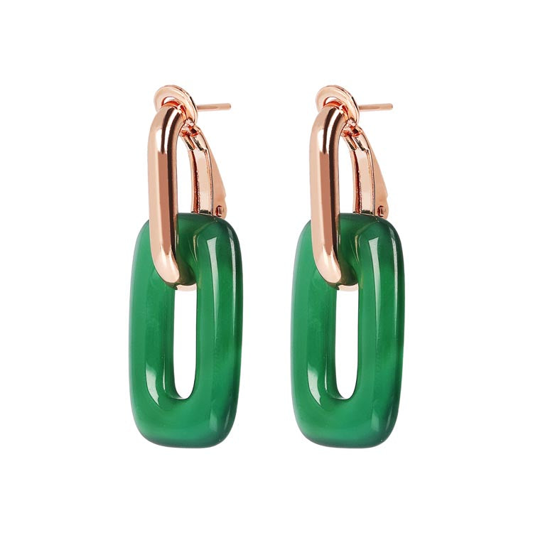 Bronzallure Variegata Green Agate Link Earrings - Prime & Pure