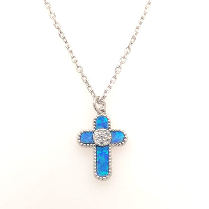 Blue Stone Silver Cross - Prime & Pure