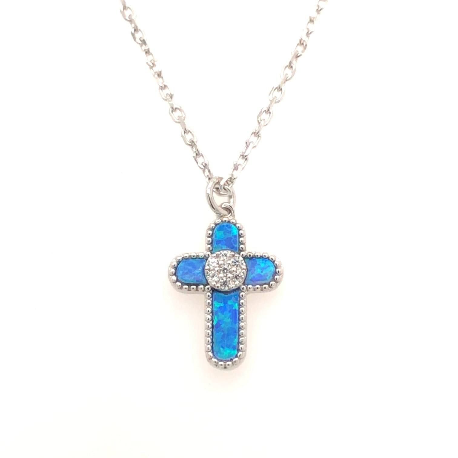 Blue Stone Silver Cross - Prime & Pure