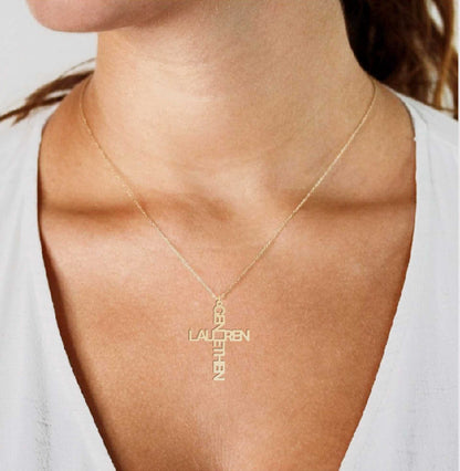 Couples Cross Names Necklace - Prime & Pure