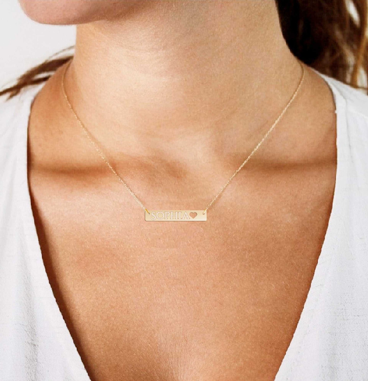 Engraved Bar with Heart Necklace - Prime & Pure